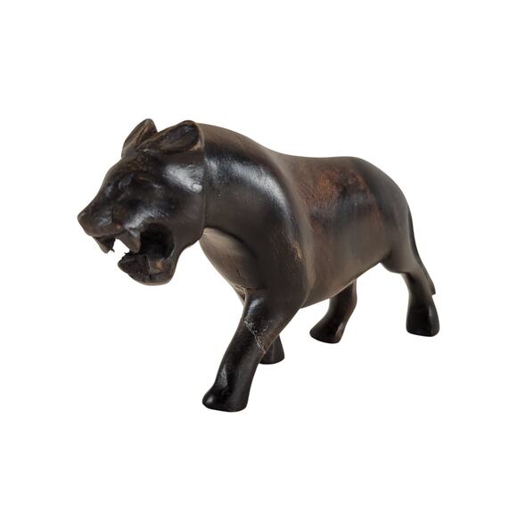 Hand Carved Wood Lion Figurine Safari Jungle Decor 6" Animal Statue  READ - Picture 3 of 13